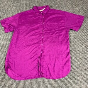 Paris Sport Club Top Womens Large Purple Button Up Shirt Short Sleeve Retro New‎